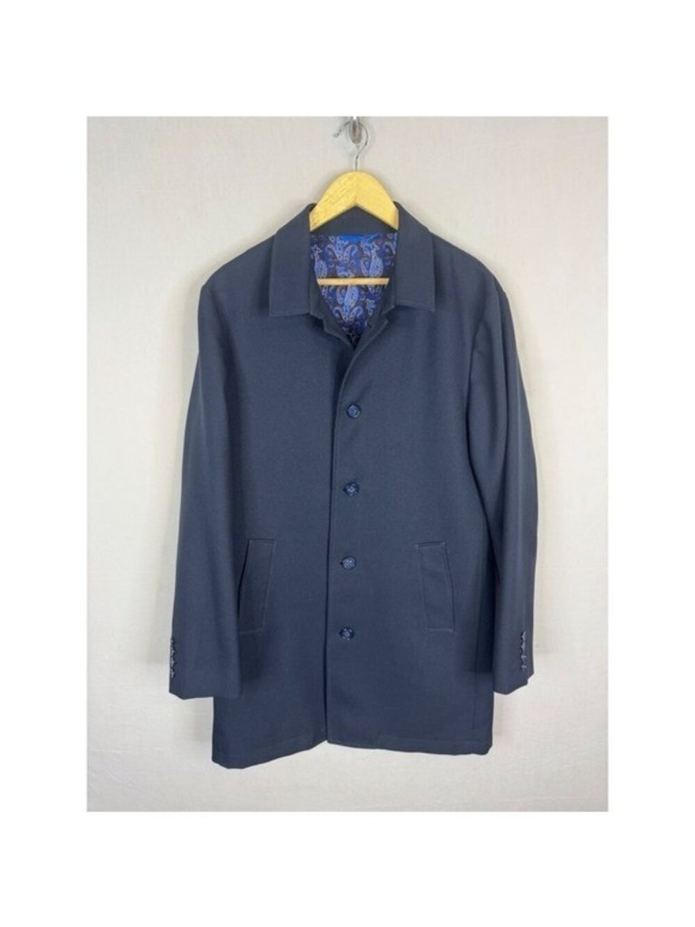 Sondergaard Copenhagen Mens Slim Fit Car Coat Navy Blue Paisley Lining Size 40